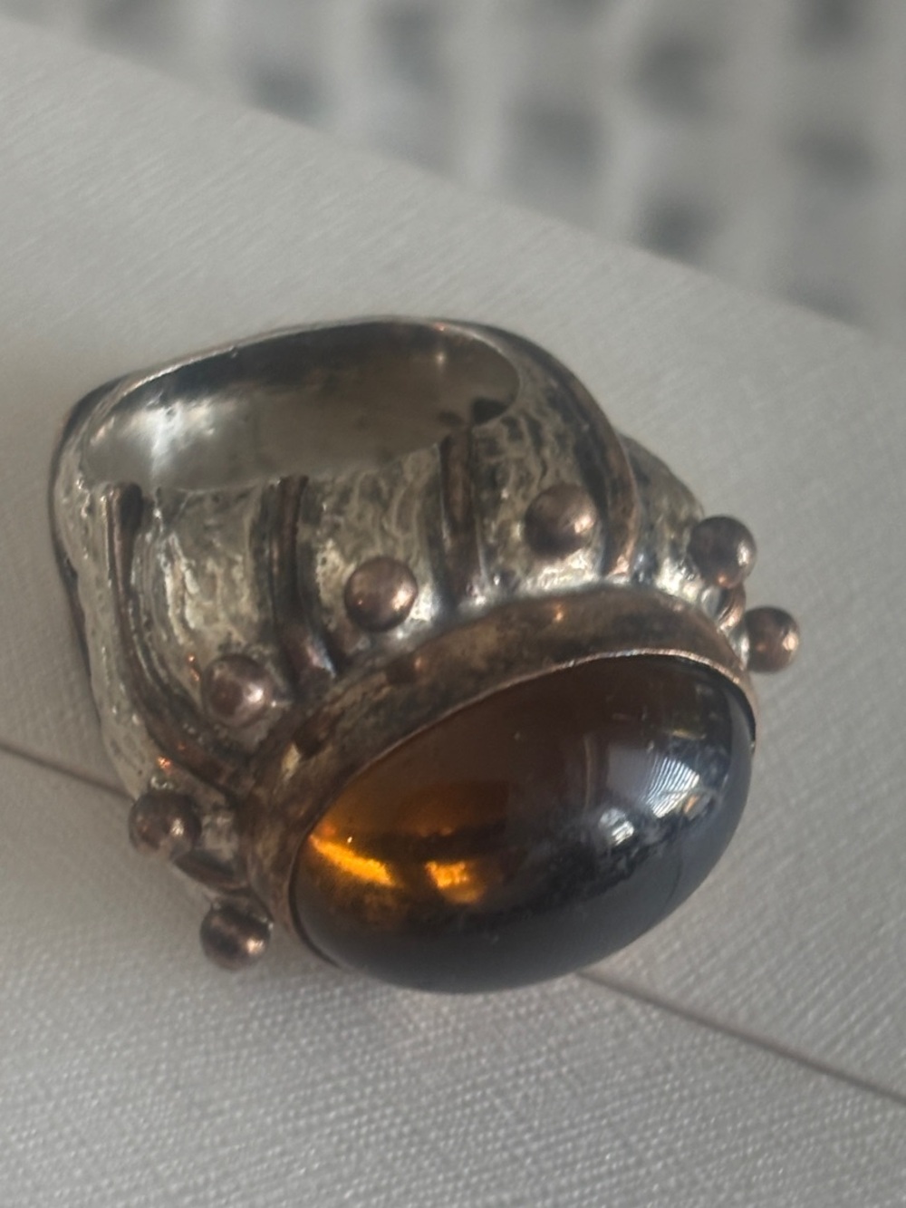 Vintage Sterling Statement Ring with Rutilated Quartz Cabochon